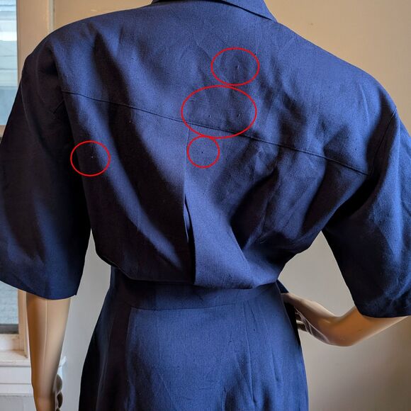 Vintage 80s Allison Smith Navy Blue Midi Dress Nautical Preppy Crest Size 10 - Picture 6 of 12